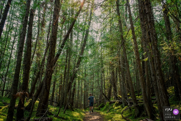 Photo prise par un photographe de famille de la Colombie-Britannique sur un chemin traversant une forêt