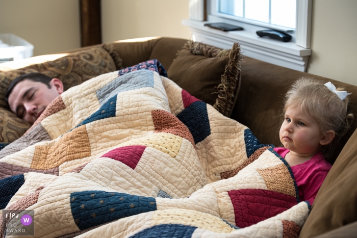 Connecticut Family Photography of a nap session with dad and daughter. "This was not what mom meant when she said 'naptime!'