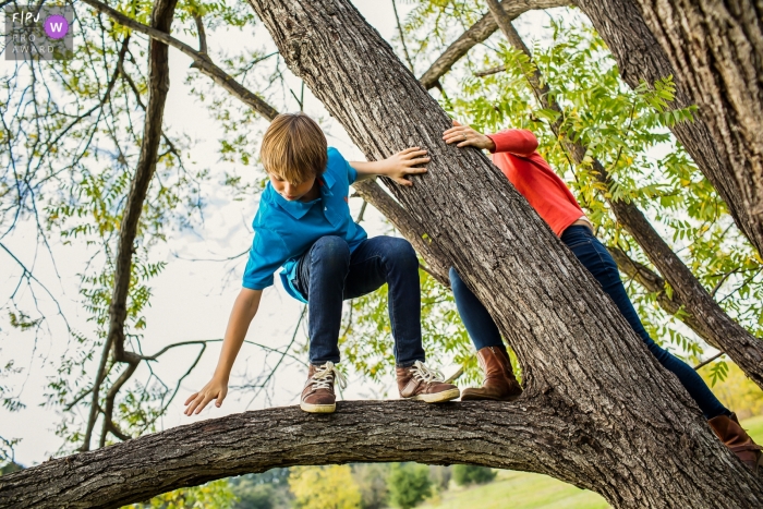 San Francisco, California Day in the Life documentary family photo with some tree climbing fun with Mom