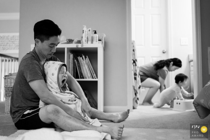 Atlanta dad and mom getting their kids ready for bed during this Georgia day in the life session