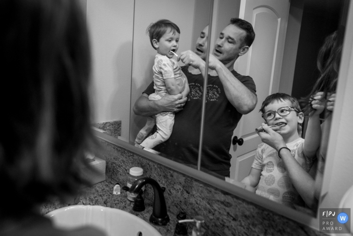 At home in Ventura	California, it is time to brush the boys' teeth	